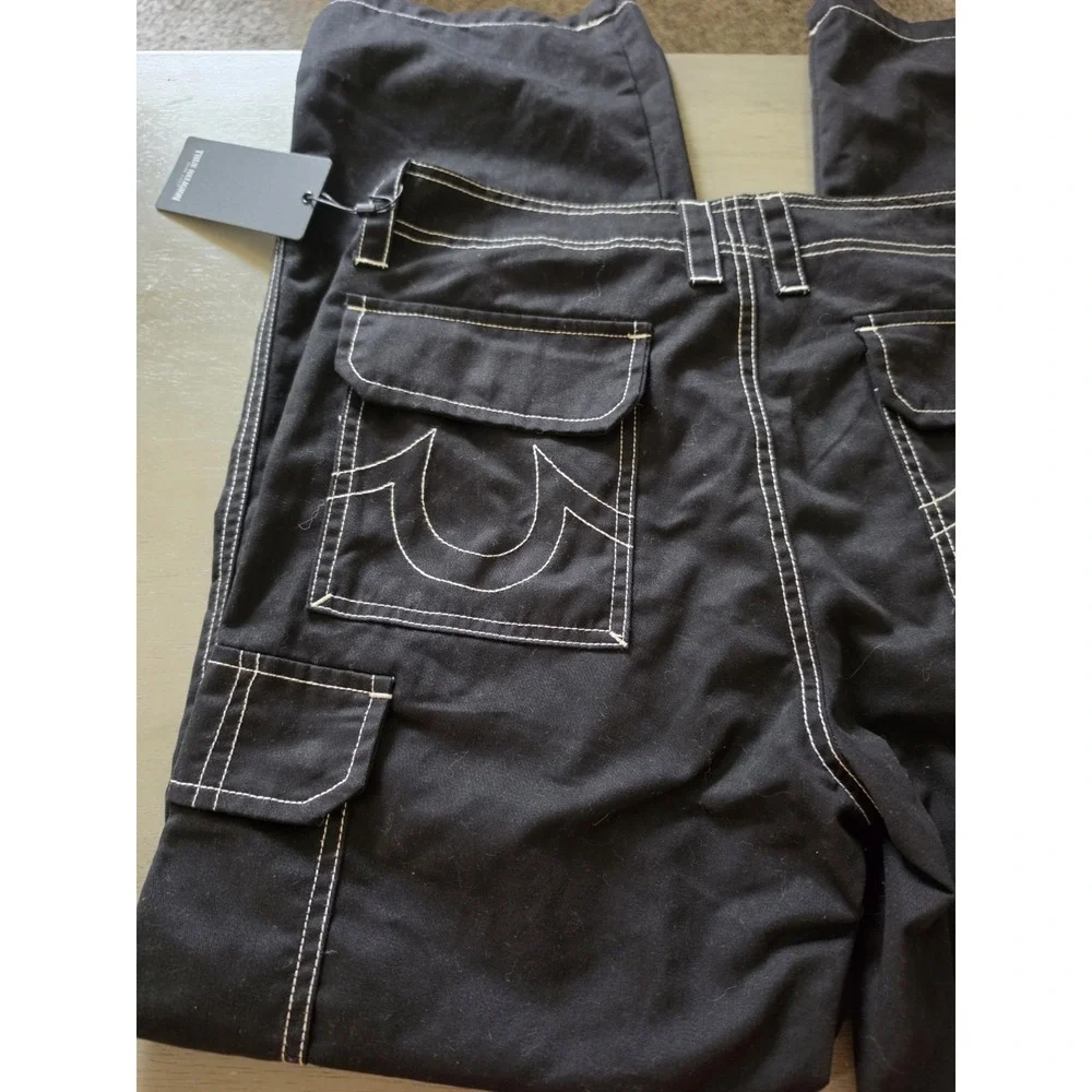 NWT True Religion VTG Distressed Military Army Cargo Pocket Pants Black Men